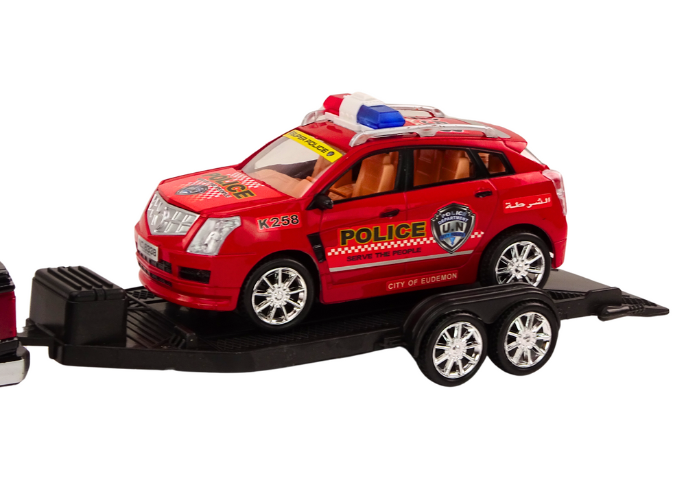 Policijski auto za igru s prikolicom i autićem - crni