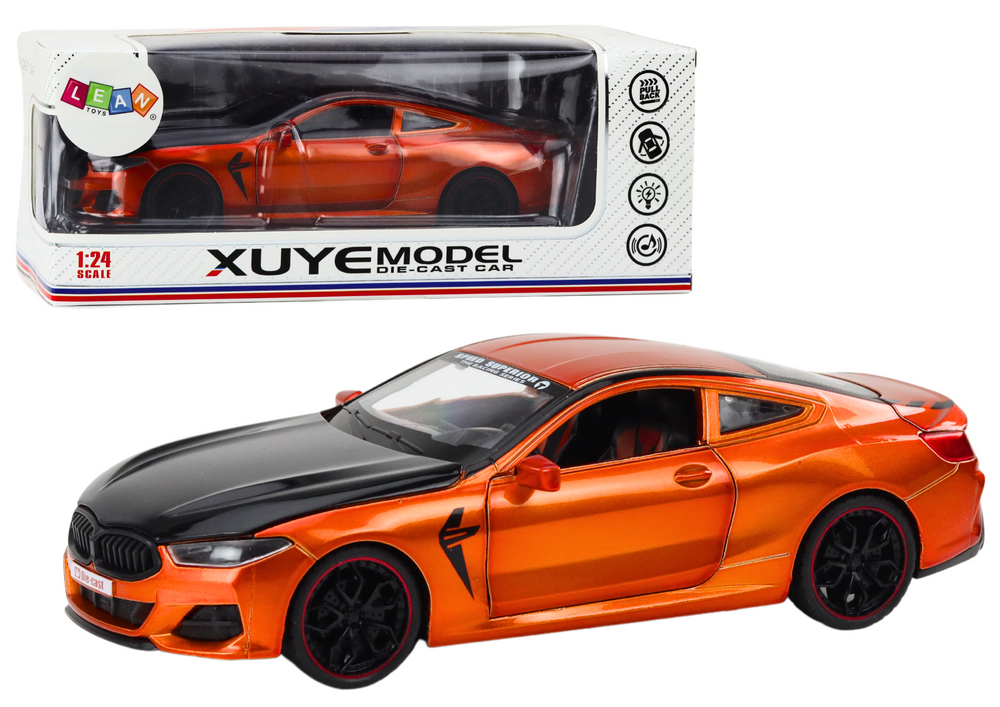 Metalni sportski automobil 1:24 sa vratima koja se otvaraju - narančasto/crni