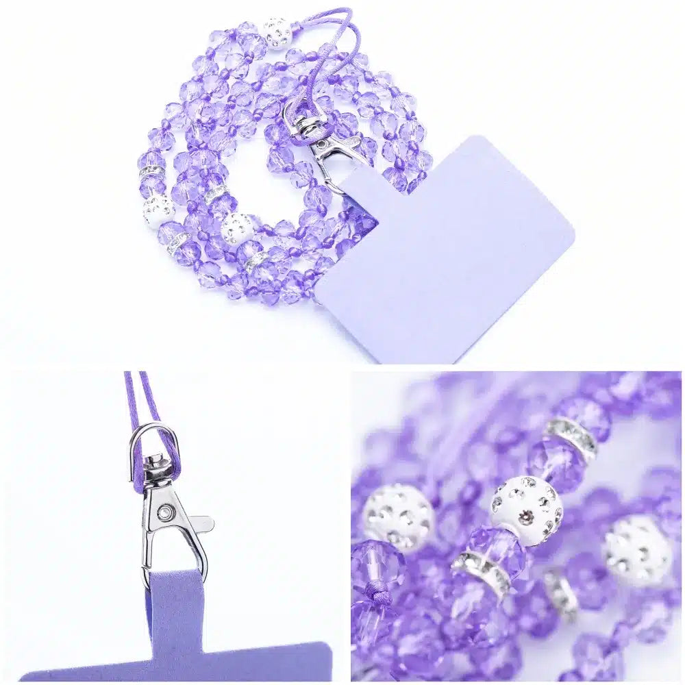 Obesek za telefon CRYSTAL DIAMOND / dolžina vrvice 74cm (37cm v zanki) / okrog vratu vijolična