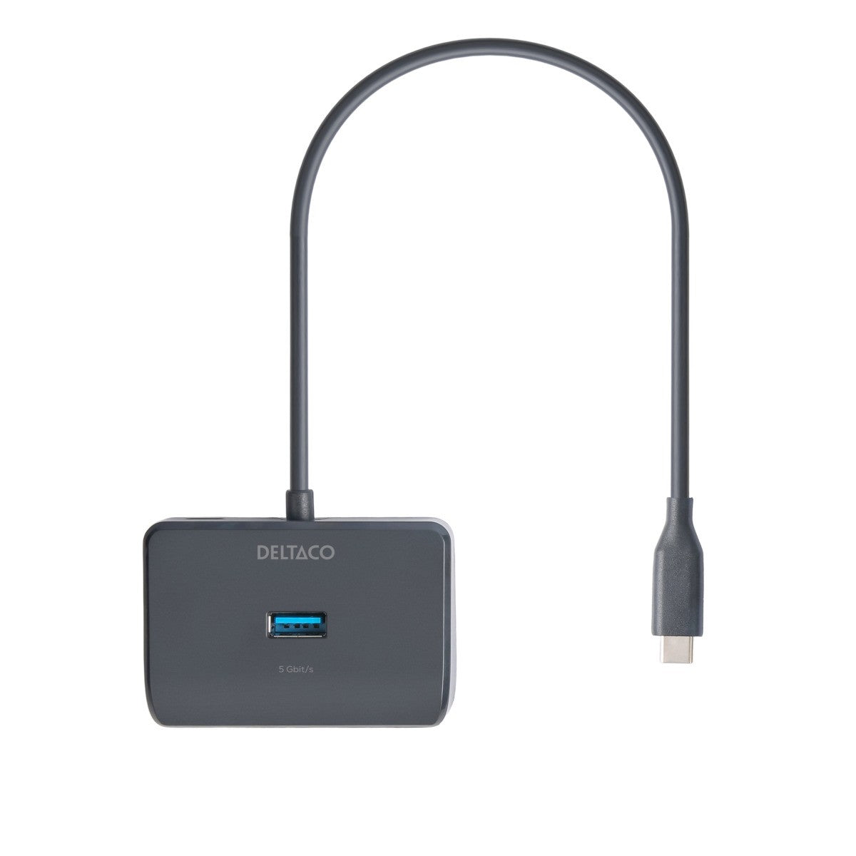 DELTACO USB-C hub with 4-ports, 5 Gbit/s, extra power input, black