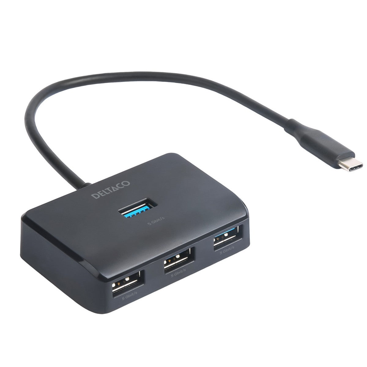 DELTACO USB-C hub with 4-ports, 5 Gbit/s, extra power input, black