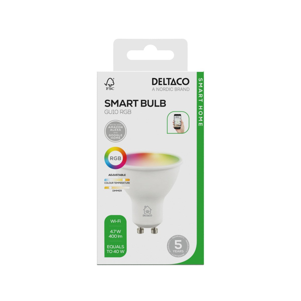 DELTACO SMART HOME LED žarulja, GU10, WiFI 2.4GHz,  RGB