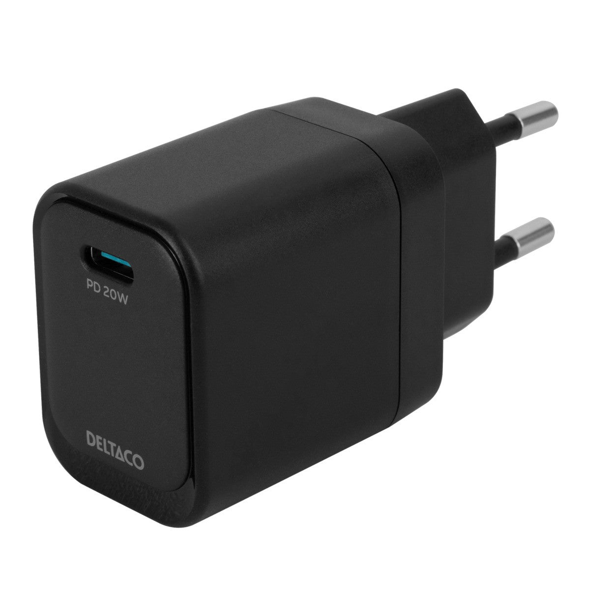 DELTACO Kućni punjač USB-C, 1x USB-C PD, 20 W, CRNI