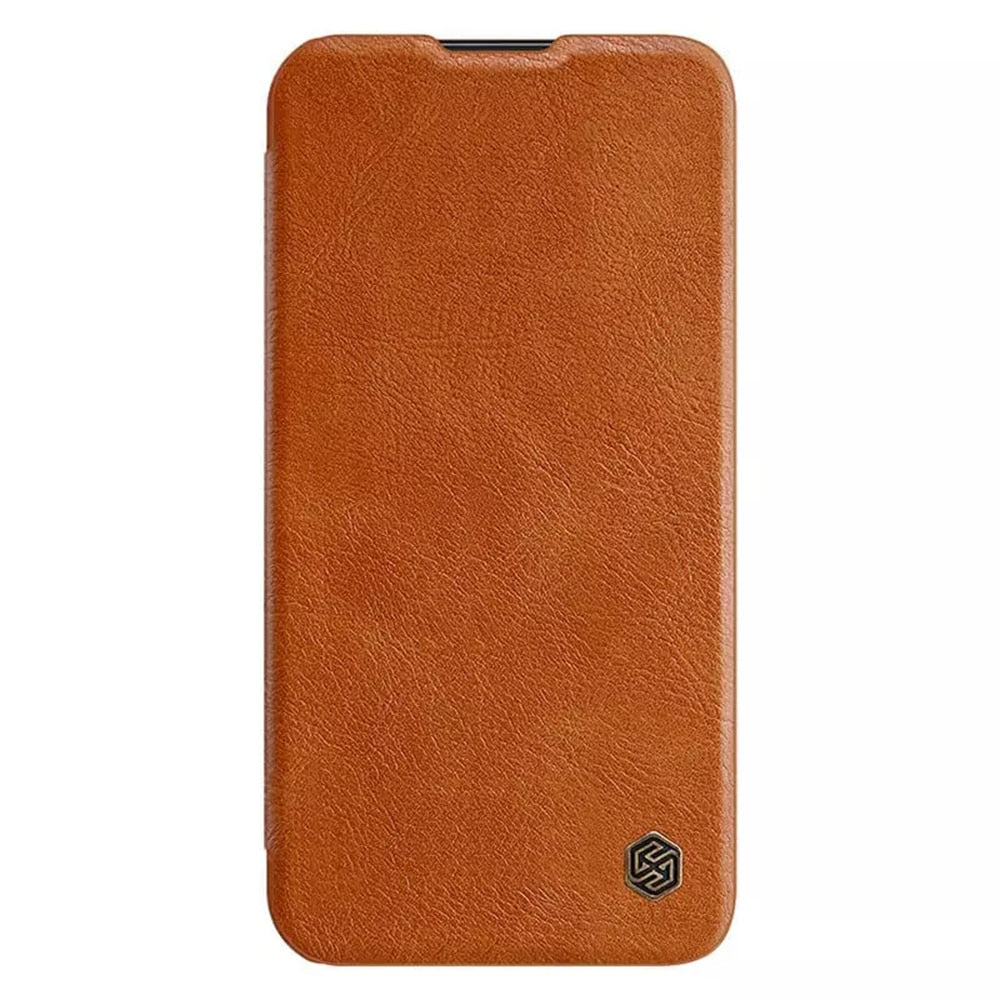 Nillkin Qin Leather Pro preklopna torbica z zaščito za kamero za Samsung Galaxy S23 - rjava