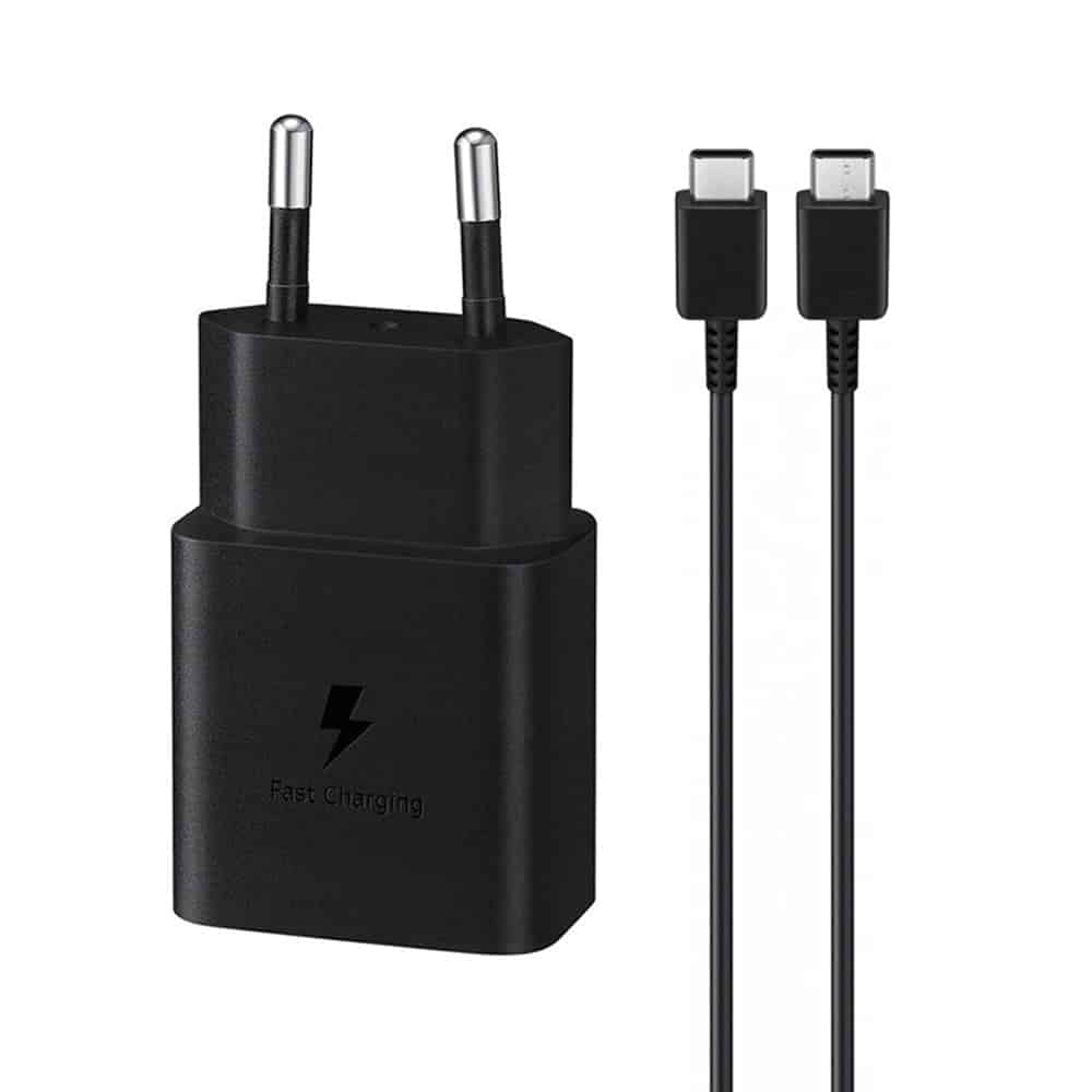 Samsung - Originalni stenski polnilec (EP-T1510XBEGEU) - Hitro polnjenje Type-C 15W s kablom Type-C - Črn