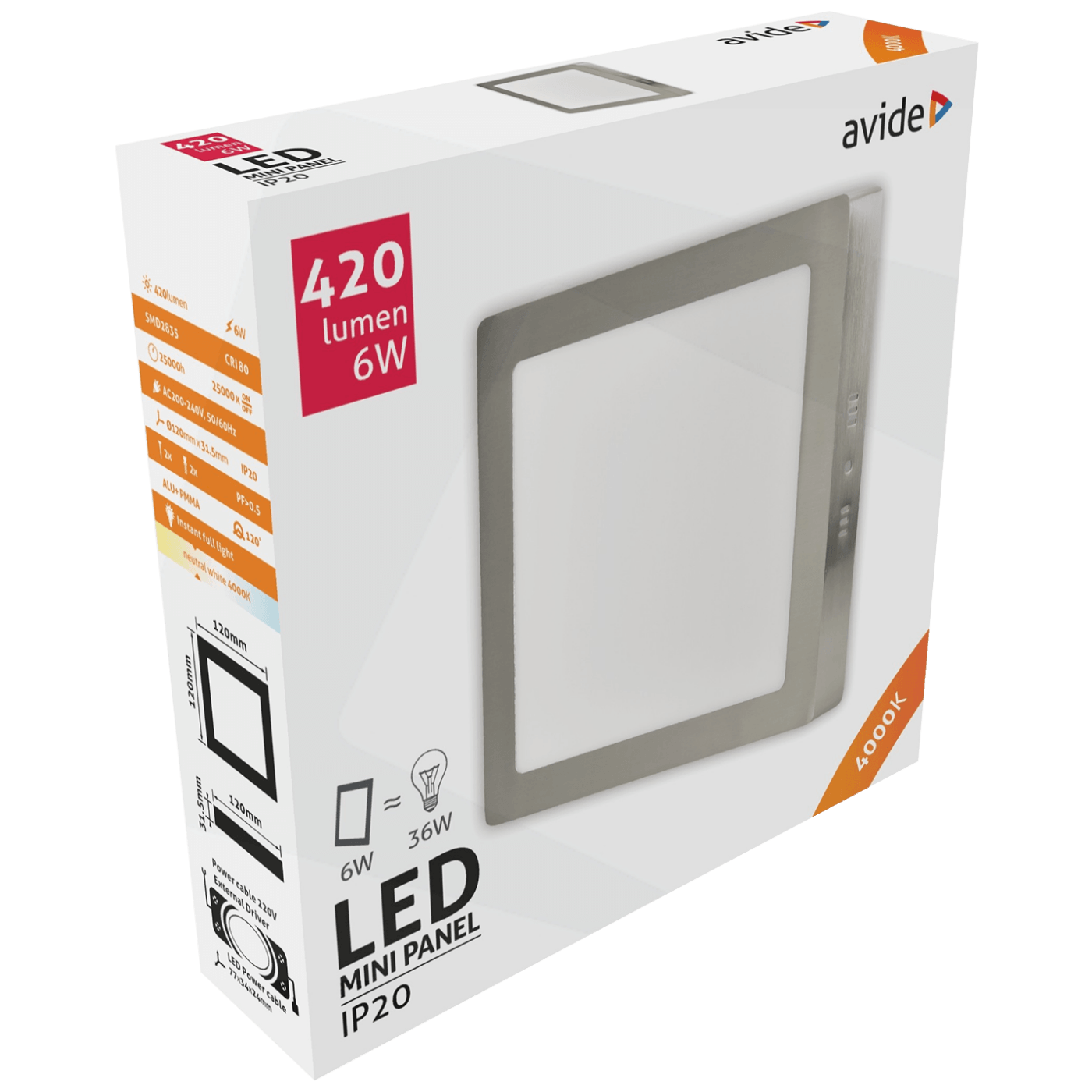 Avide Plafonjera LED, 6W, 420 lm, 4000K, IP20 - ACSMNW-R-6W-ALU
