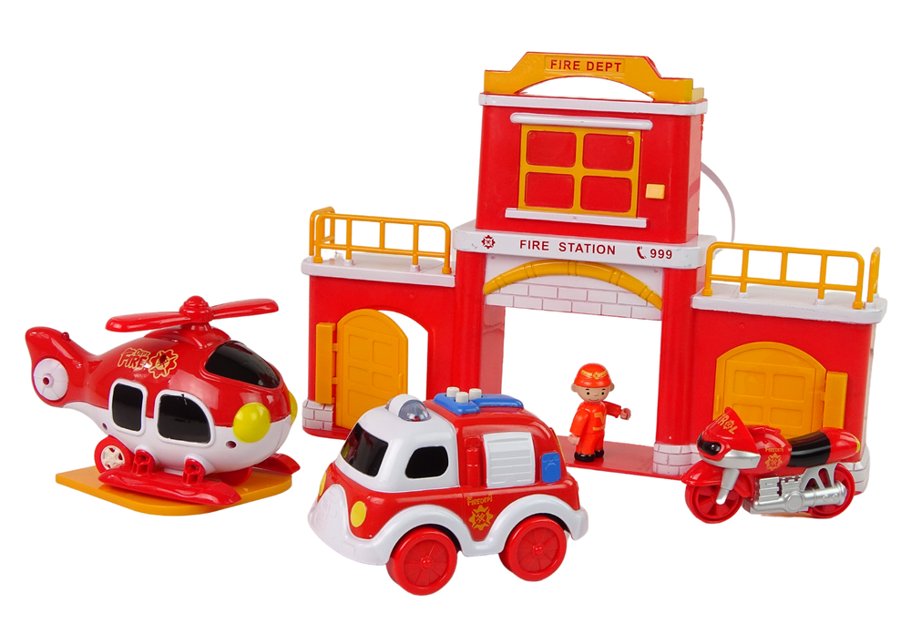 Set vatrogasne postaje sa helikopterom i autićem - crveni