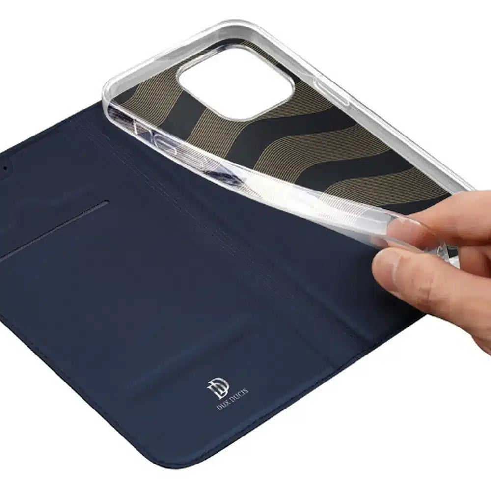 DUX DUCIS Skin Pro – Gladka usnjena torbica za Apple iPhone 15 Pro, modra
