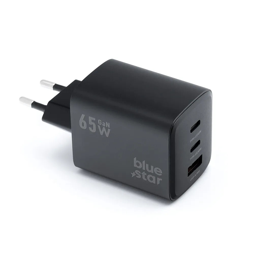 BLUE STAR GaN 4A 65W omrežni polnilec 2 x Type C + USB A PD QC4.0 VT-43 črn