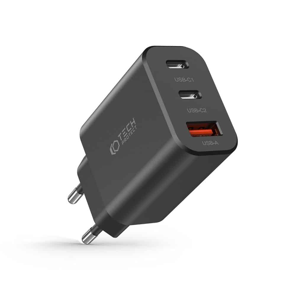 TECH-PROTECT NC30W 3-VRATNI STENSKI POLNILEC PD30W/QC3.0 ČRNI