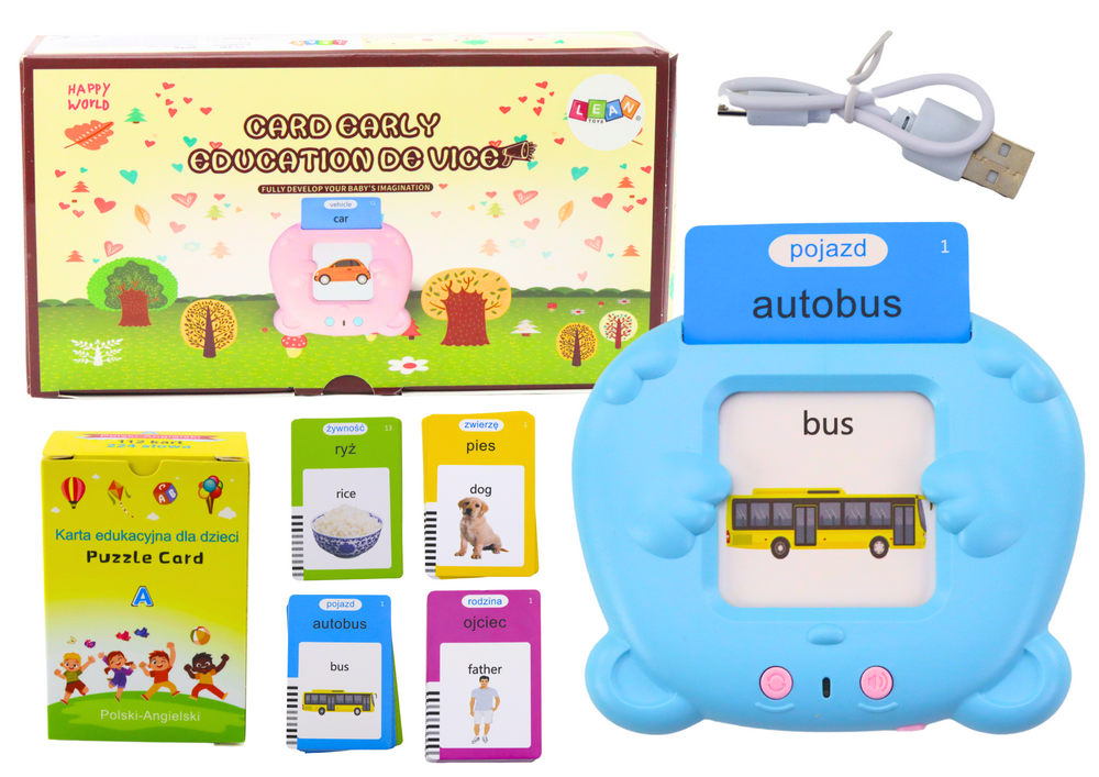Tablet for Educational Cards Learning Polish English 224 Words Blue