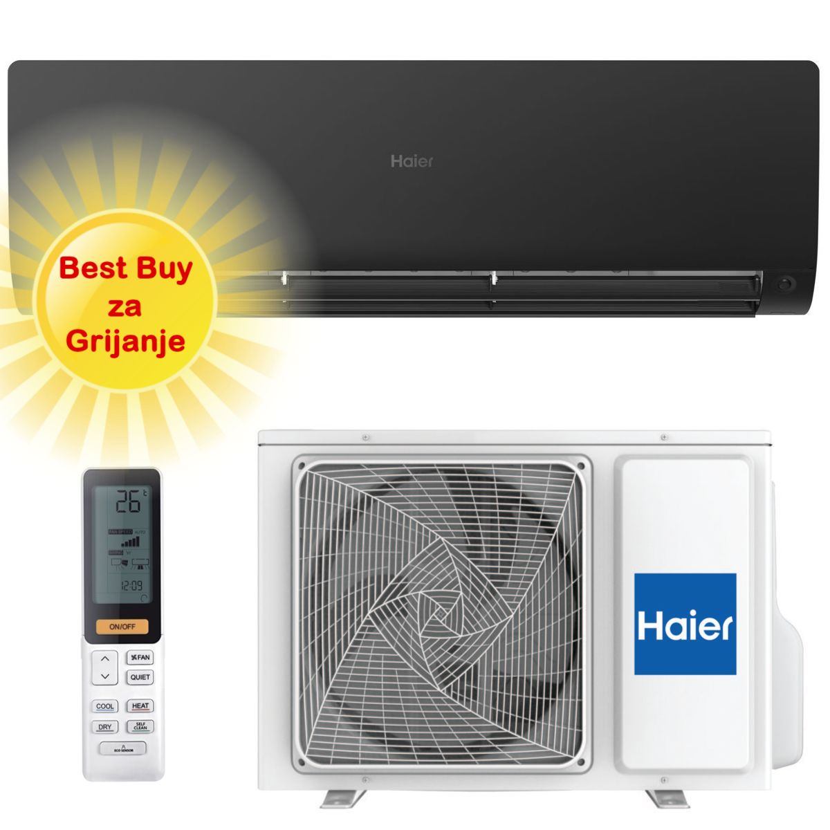 HAIER KLIMA UREĐAJ 2,6kW AS25S2SF1FA-BH/1U25S2SM1FA - Flexis Plus, za prostor do 30m2, A+++ energetska klasa