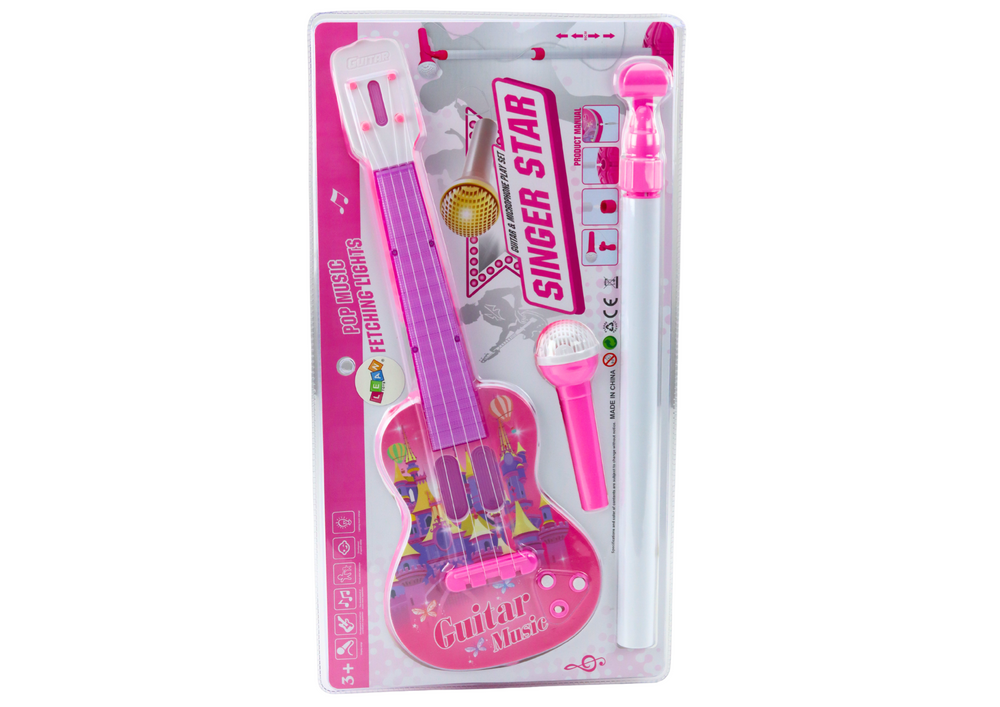 Dječja električna gitara s mikrofonom "Singer Star" - roza