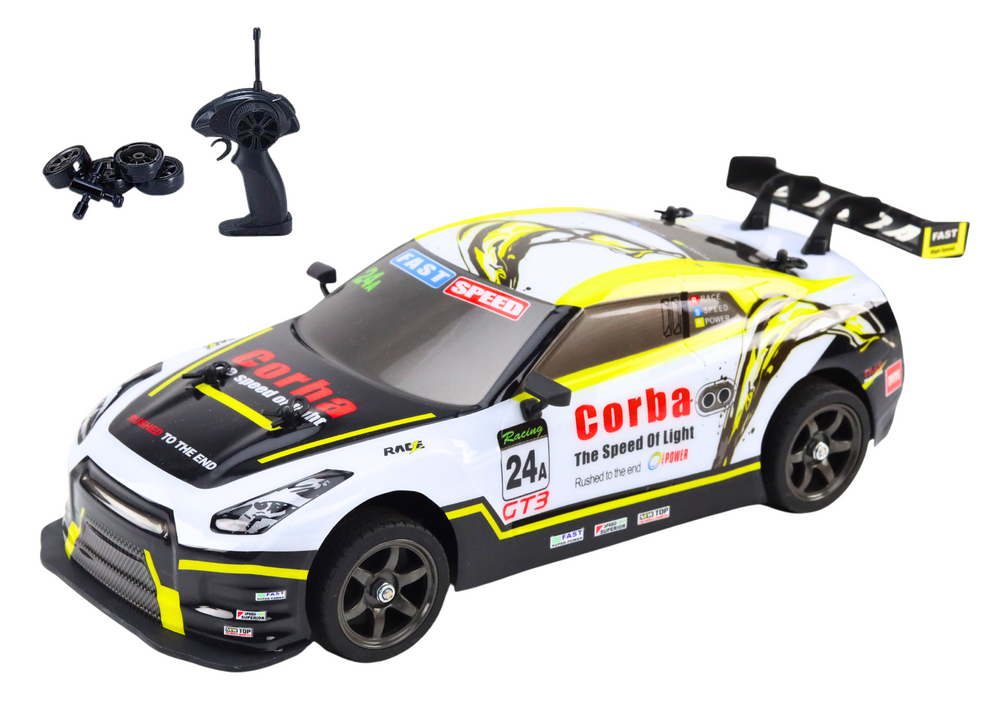 Auto na daljinsko upravljanje Sports Car 1:16 Drift sa promjenjivim kotačima – bijelo/žuti