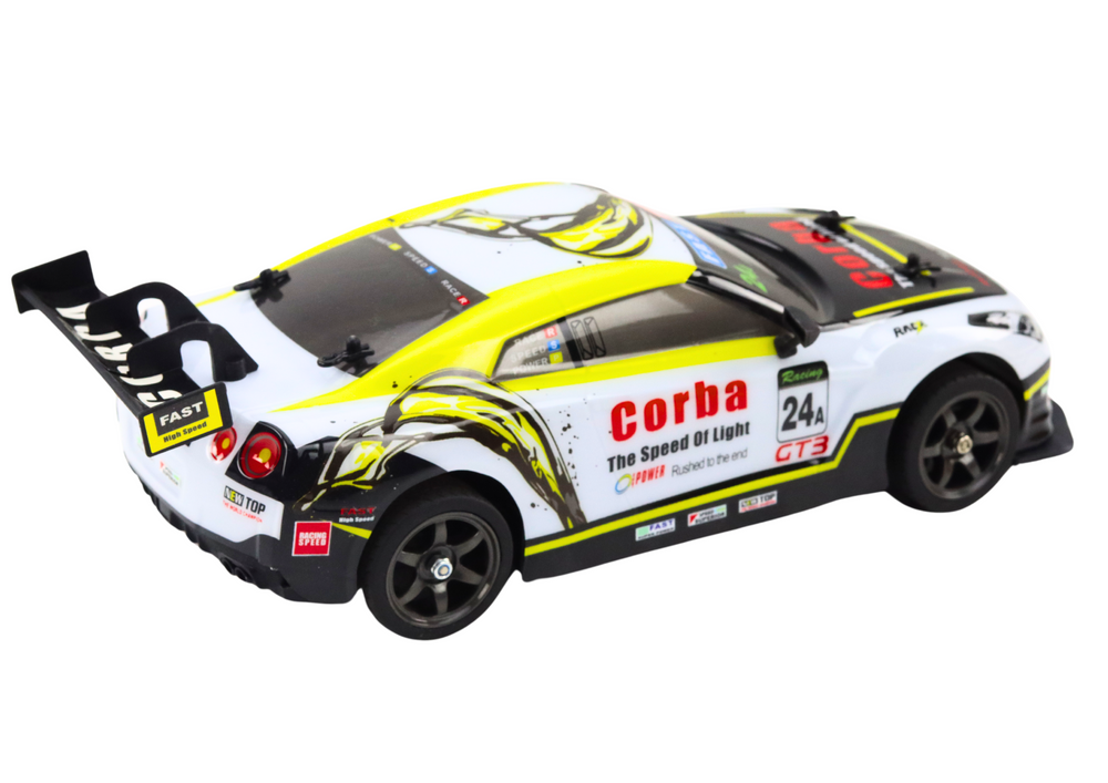 Auto na daljinsko upravljanje Sports Car 1:16 Drift sa promjenjivim kotačima – bijelo/žuti