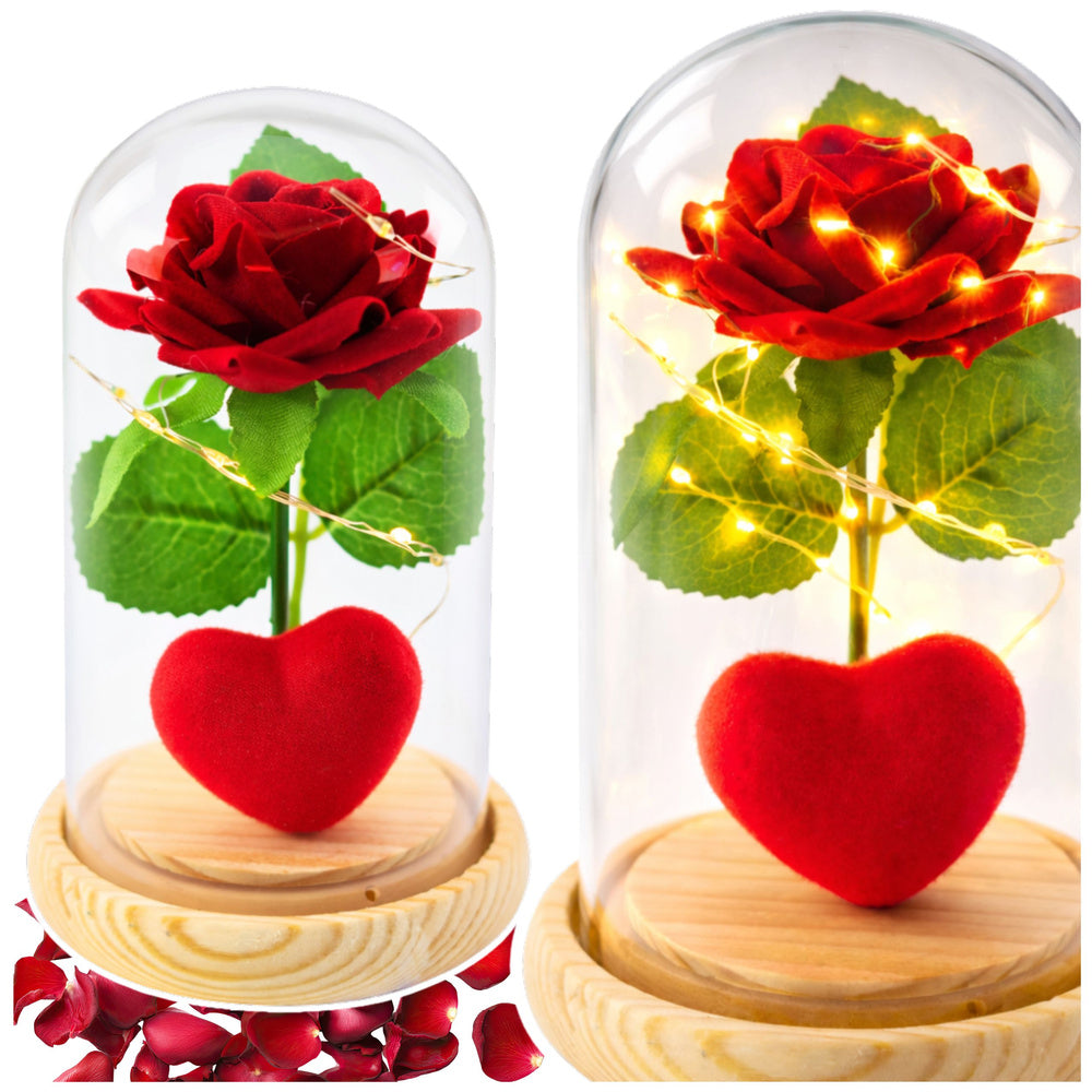 Eternal Rose in Dome with LED Lighting Red with Heart 14x8cm