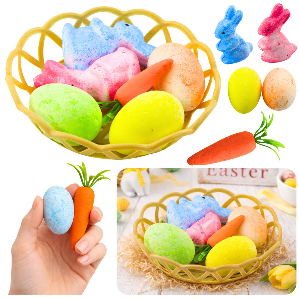 Easter Decorations In Basket Bunnies Eggs Carrot 6pcs
