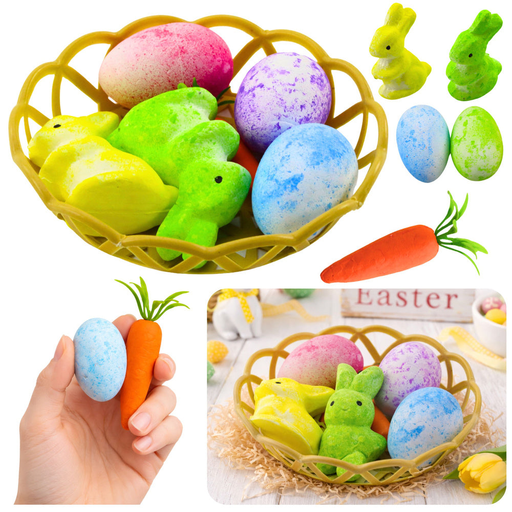 Easter Decorations In Basket Bunnies Eggs Carrot 6pcs