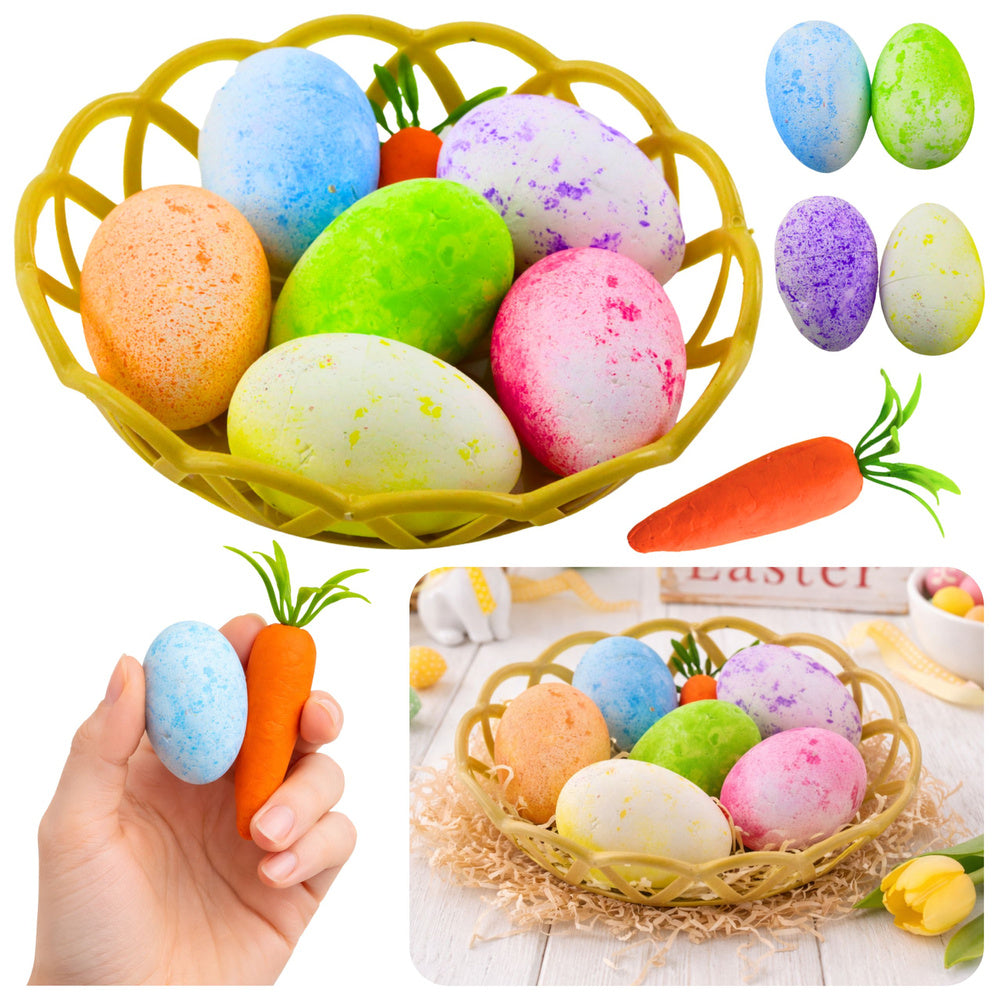 Easter Decorations In Basket Eggs Carrot Colorful 7pcs
