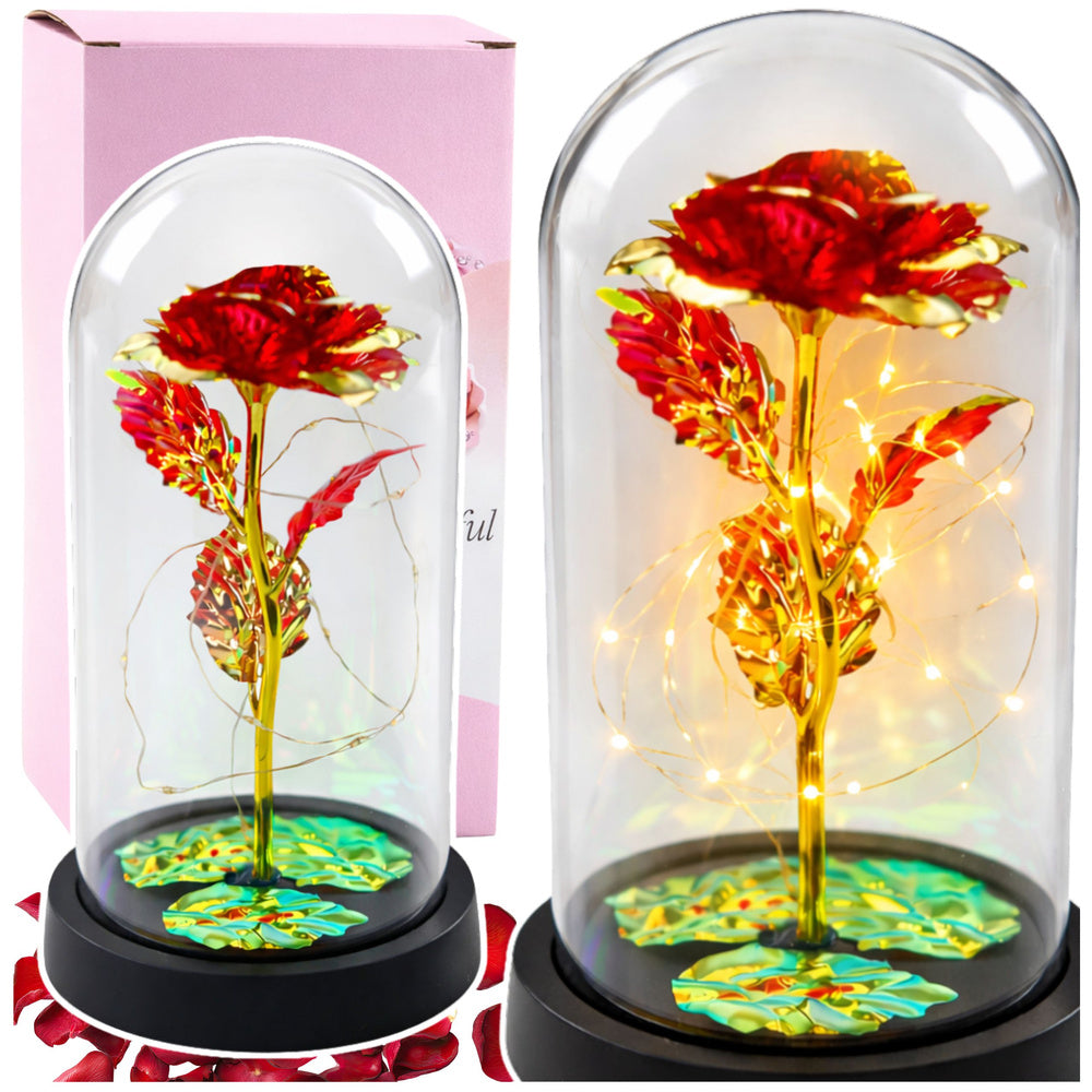 Eternal Crystal Rose in Dome with LED Lighting Red 21x11cm