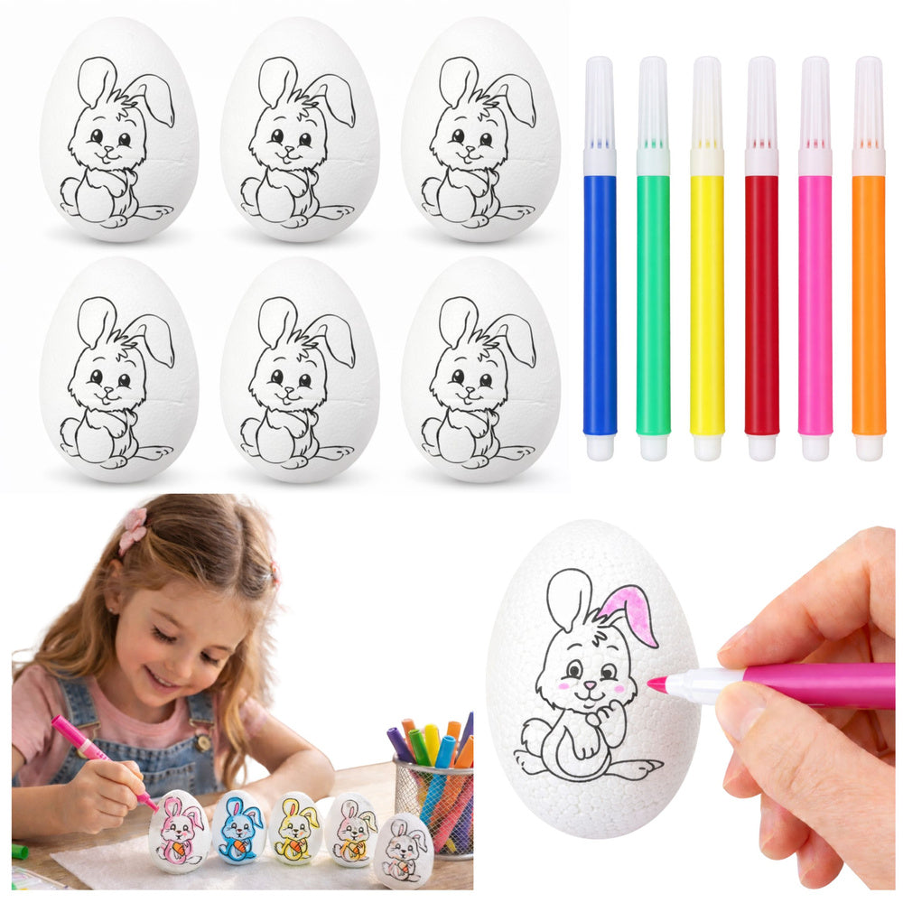 Easter Styrofoam Eggs For Painting Markers Rabbit Pattern C 6pcs