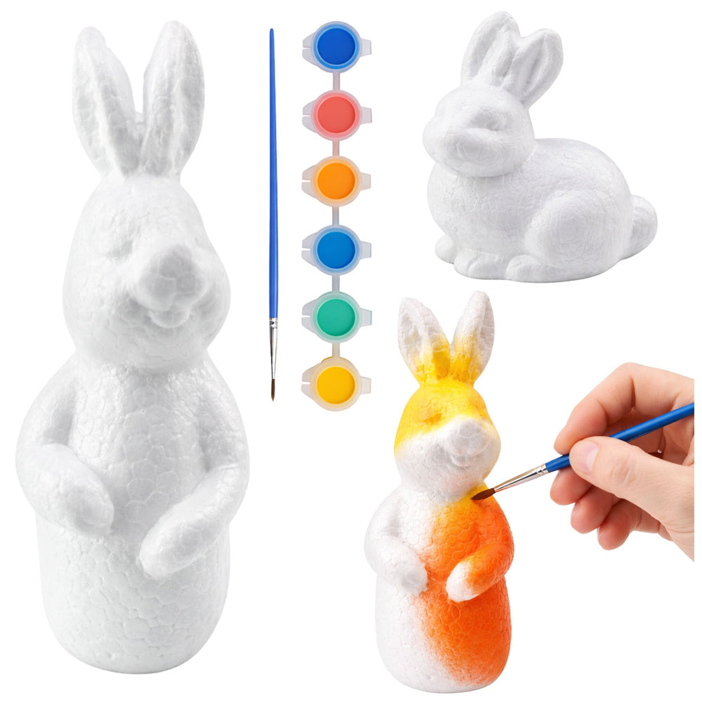 Set zum Bemalen von Styropordekorationen, 4 Hasen, Pinsel