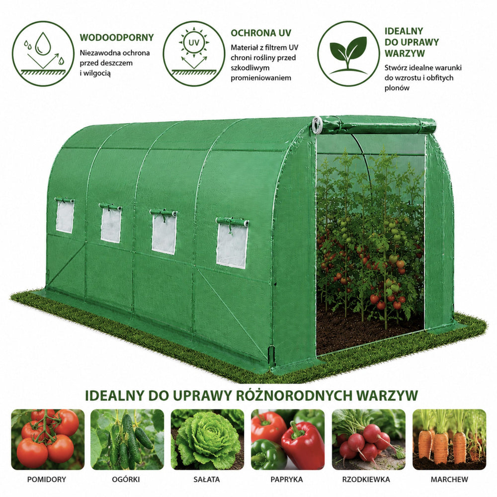 Vrtni staklenik – tunel od folije 4,5x2x2m 10m² UV-4 Premium - zeleni