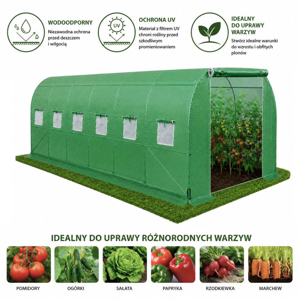 Vrtni staklenik - tunel od folije 6x3x2m 18m²  - UV PREMIUM - zeleni 