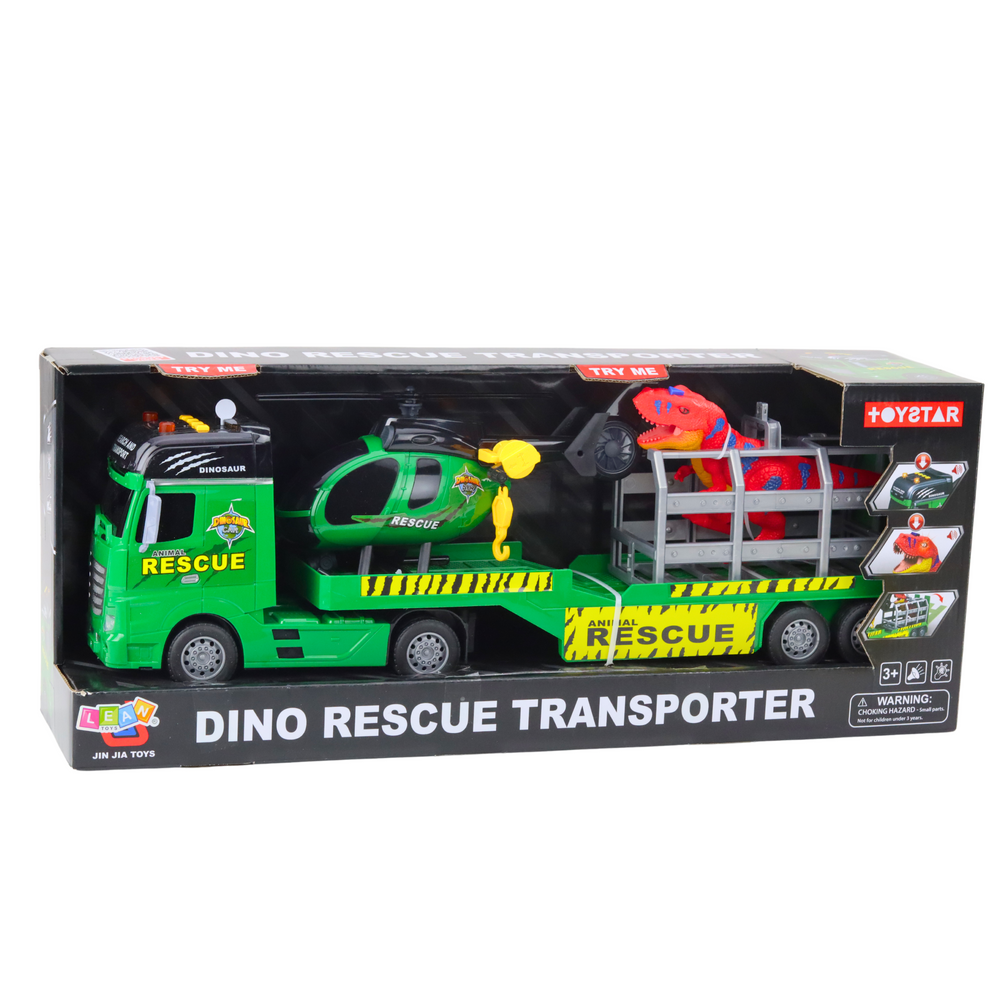 Kamion tegljač za igru sa helikopterom i dinosaurom - zeleni