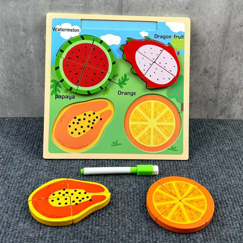 Drvena slagalica s voćem i pločom za crtanje - FRUIT