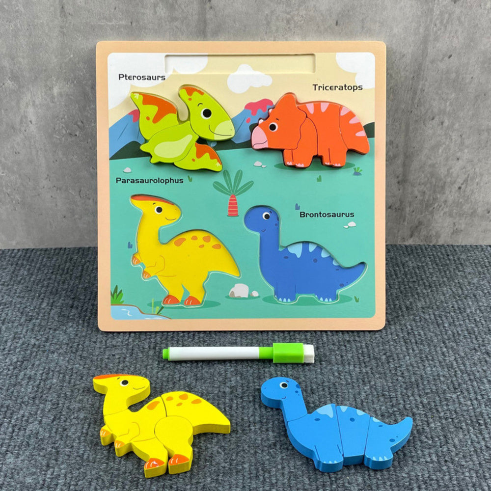 Drvena edukativna slagalica DINOSAURI s pločom za crtanje - TREX
