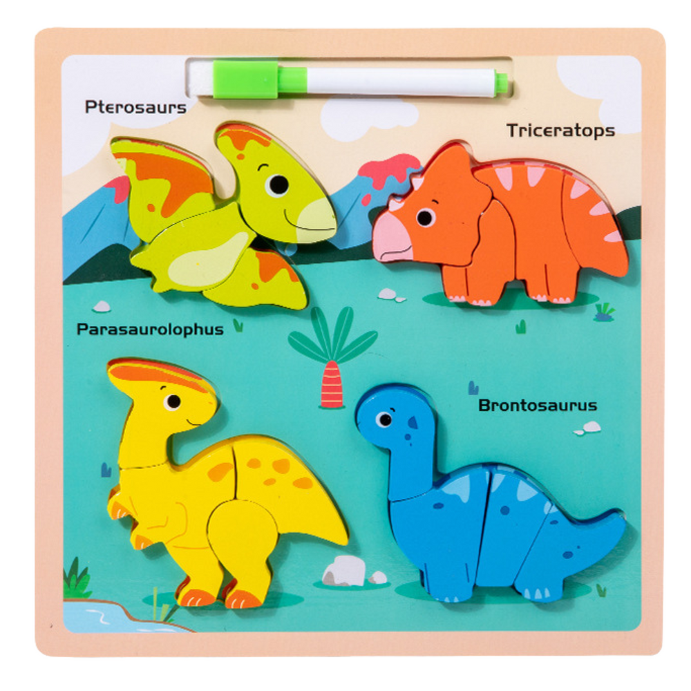 Drvena edukativna slagalica DINOSAURI s pločom za crtanje - TREX