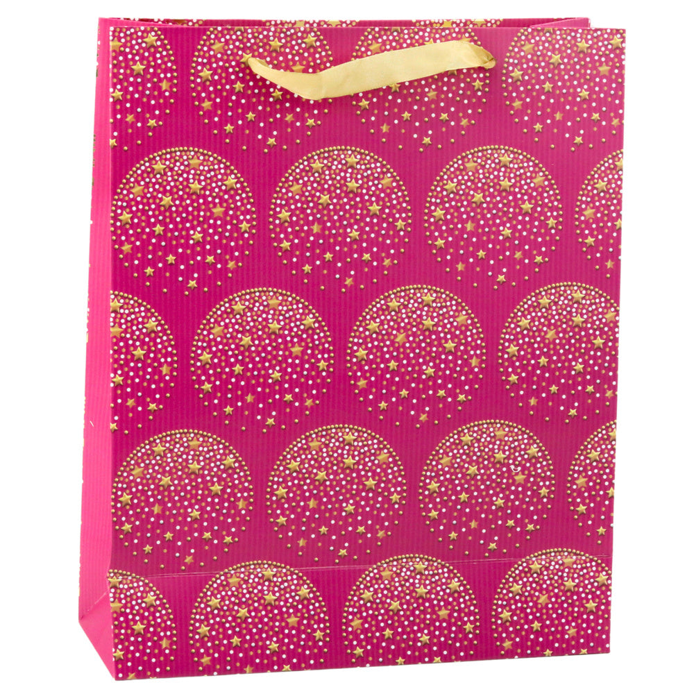 Elegant Gift Bag Gold Stars Pink 32 x 26 x 10 cm