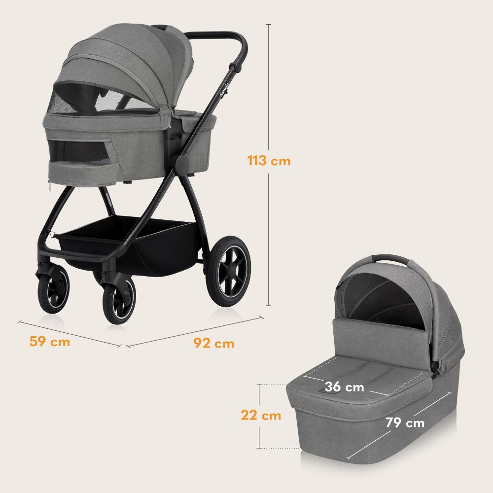 Lionelo dječja kolica Meril 3u1, Grey Stone
