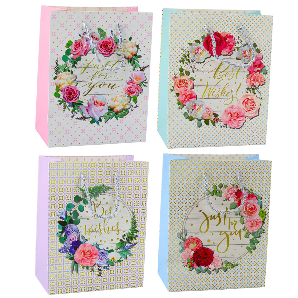 Gift Bag Patterns Flowers Best Wishes 23 x 18 x 10.5 cm