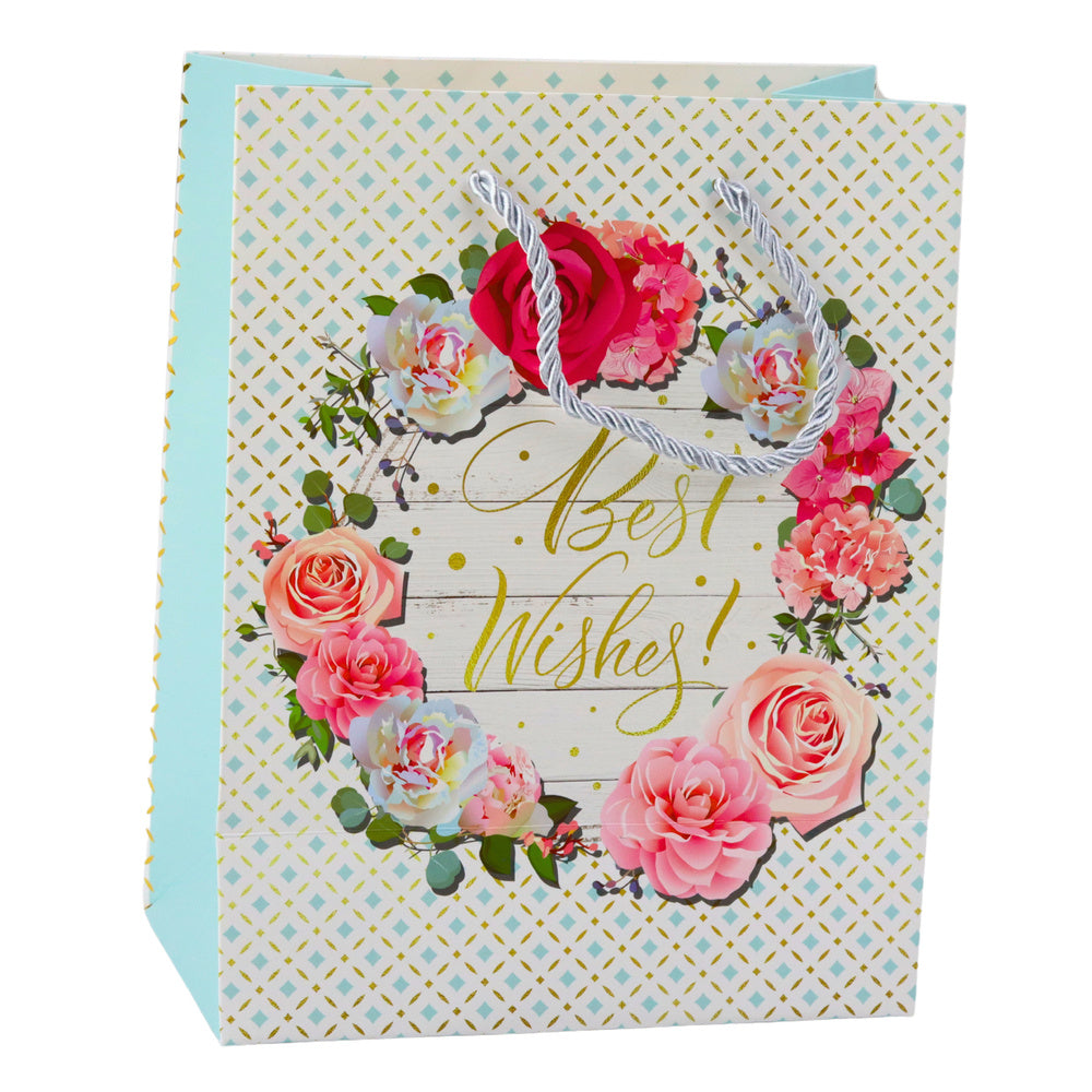 Gift Bag Patterns Flowers Best Wishes 23 x 18 x 10.5 cm