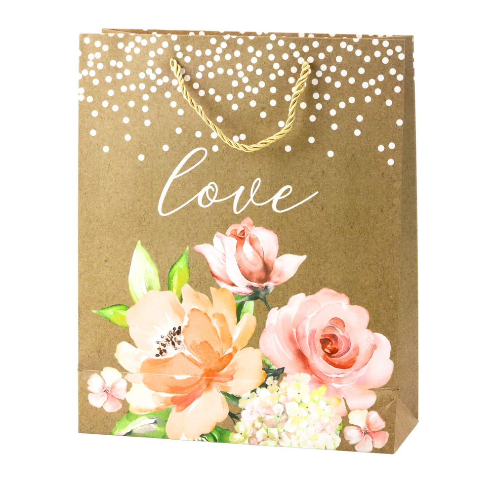 Gift Bag Love Inscription Flowers Glitter 32 x 26 x 10 cm