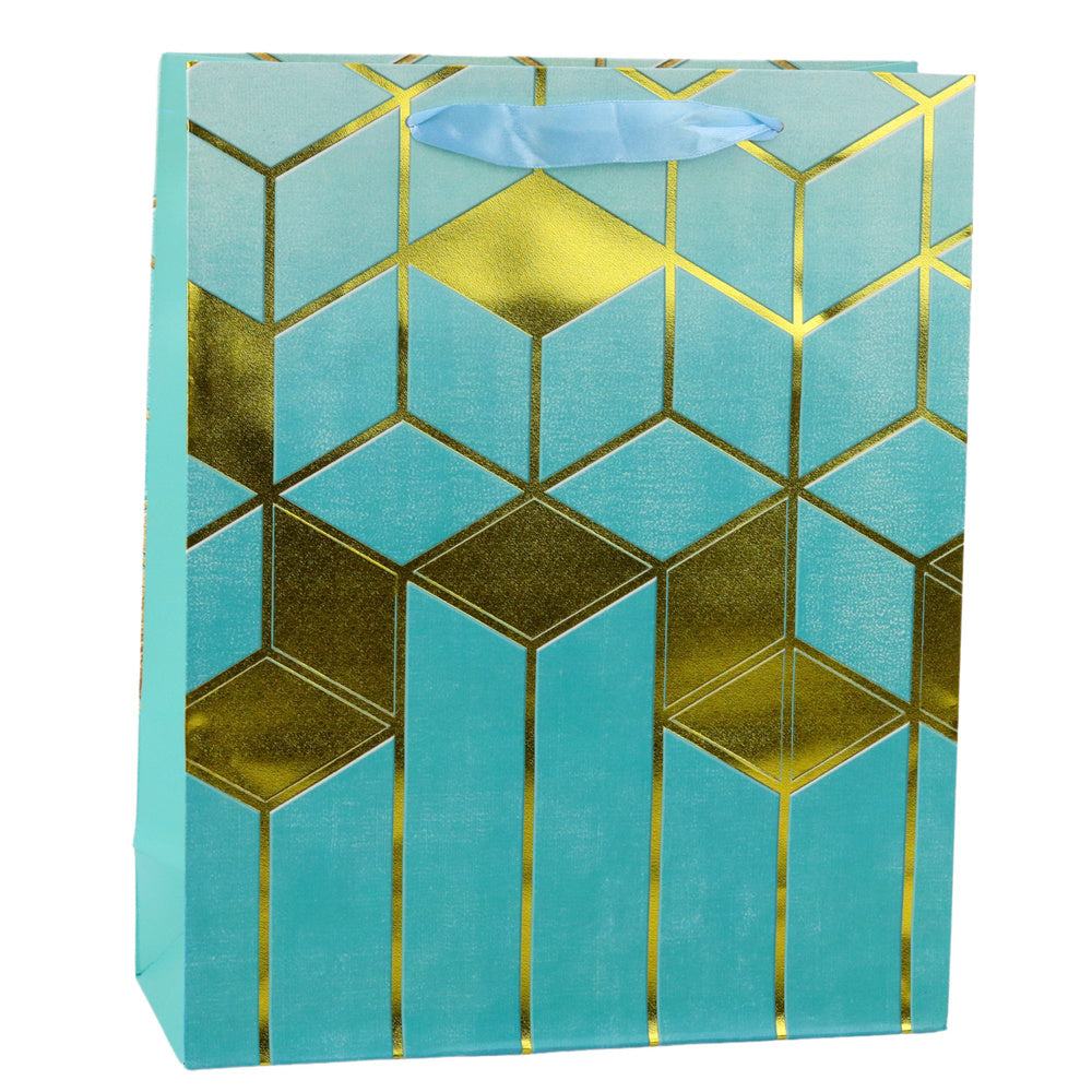 Paper Gift Bag Geometric Patterns Gold 32 x 26 x 12 cm
