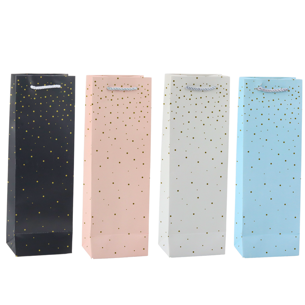 Wine Bottle Paper Gift Bag Gold Dots 35 x 12 x 9 cm