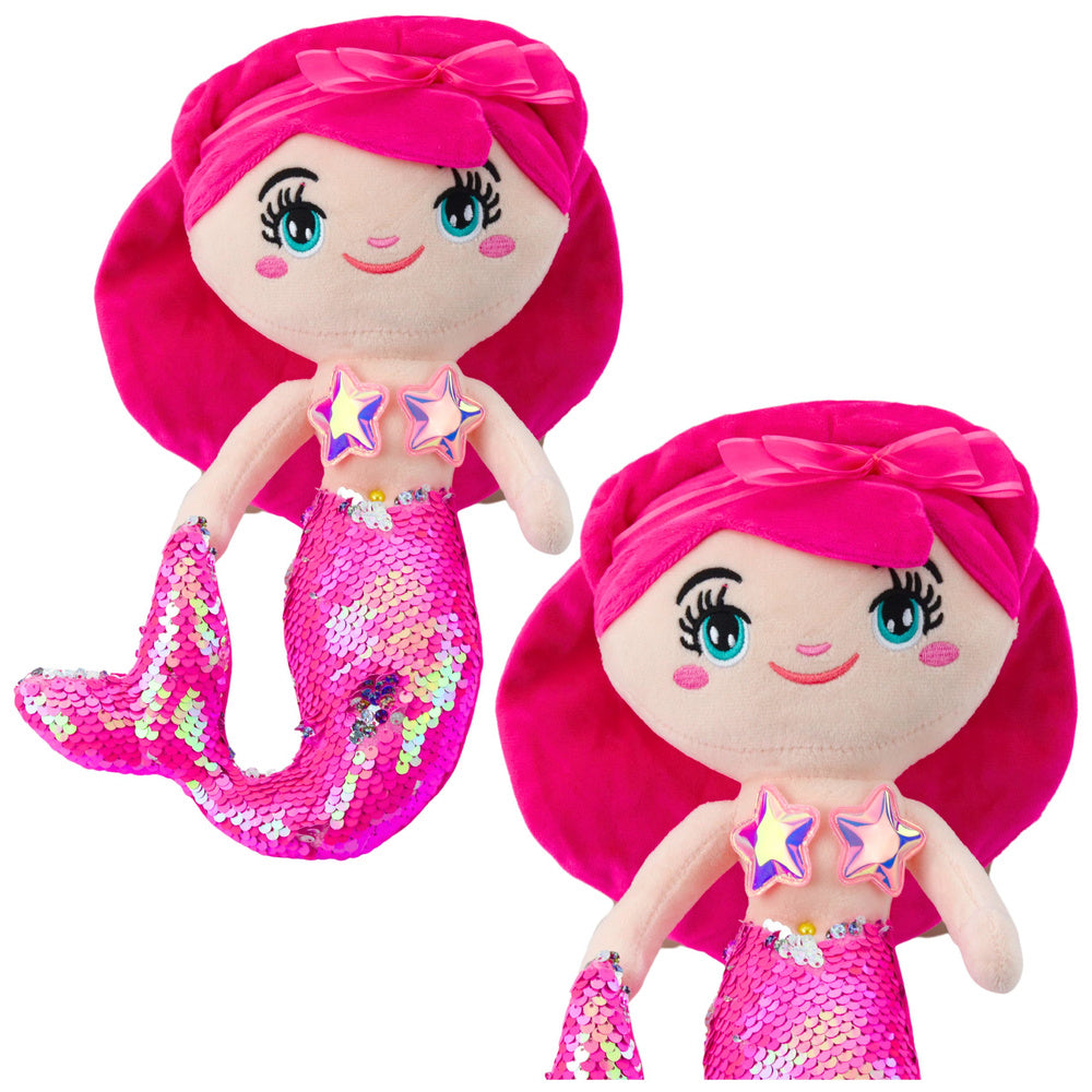 Plišana igračka sirena s šljokastim repom 30 cm - roza