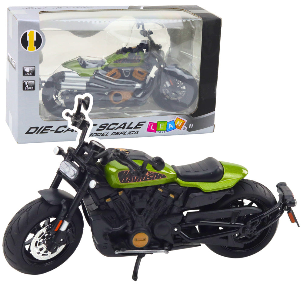 Metalni motor Chopper sa zvučnim i svjetlosnim efektima 1:12 - zeleno/crni