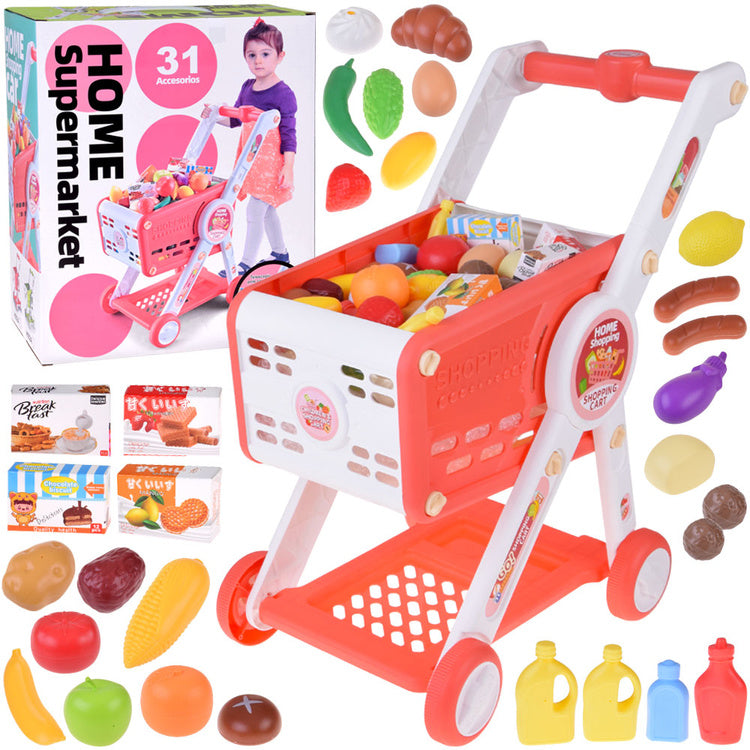 Shopping kolica s namirnicama crvena