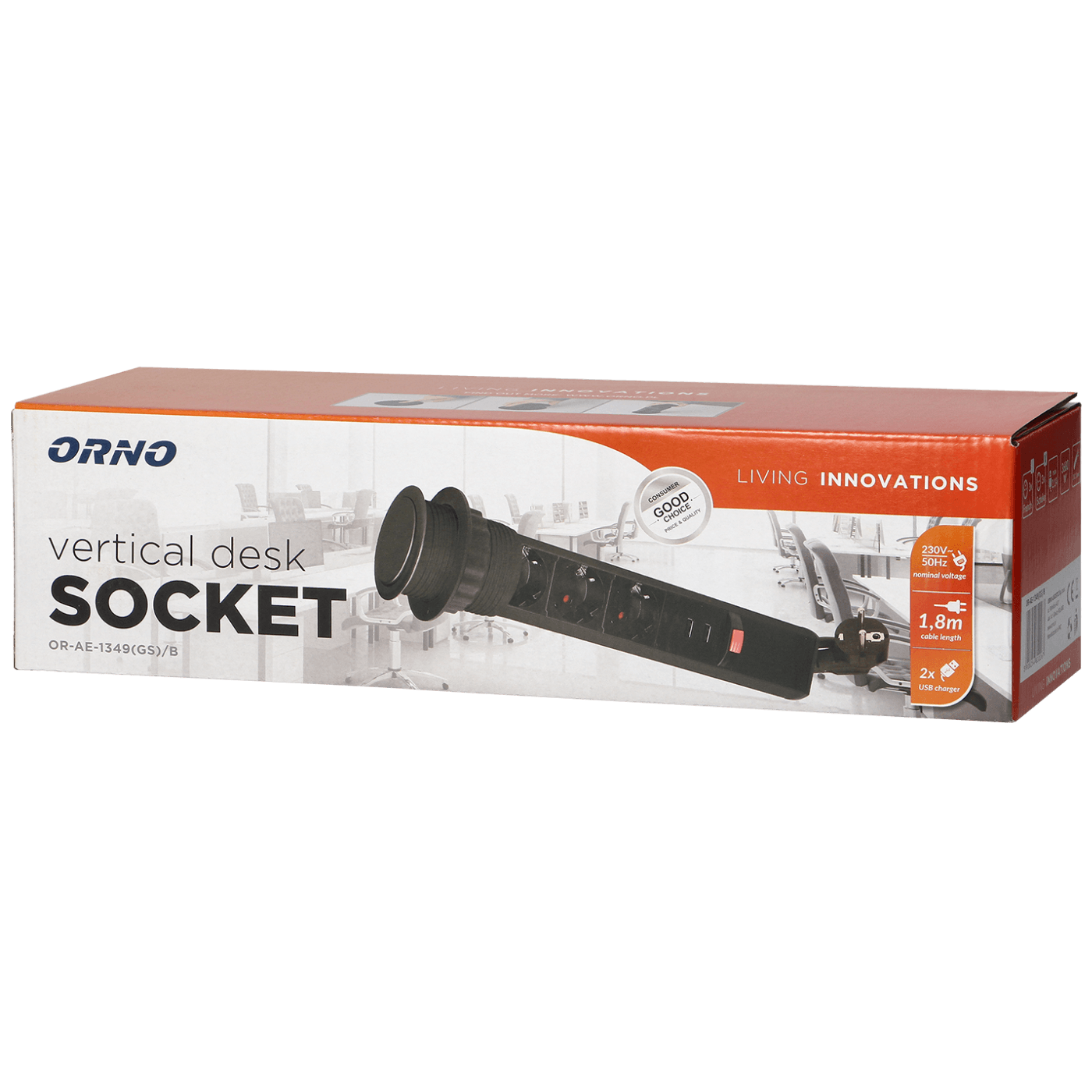 Orno Produžni kabel sa 3 x Schuko utičnice + 2 x USB, ugradbena - OR-AE-1349(GS)