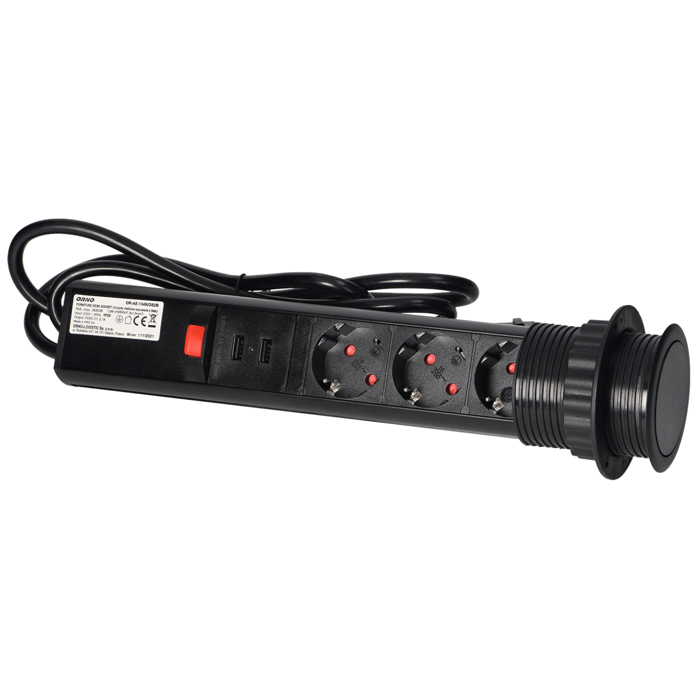 Orno Produžni kabel sa 3 x Schuko utičnice + 2 x USB, ugradbena - OR-AE-1349(GS)