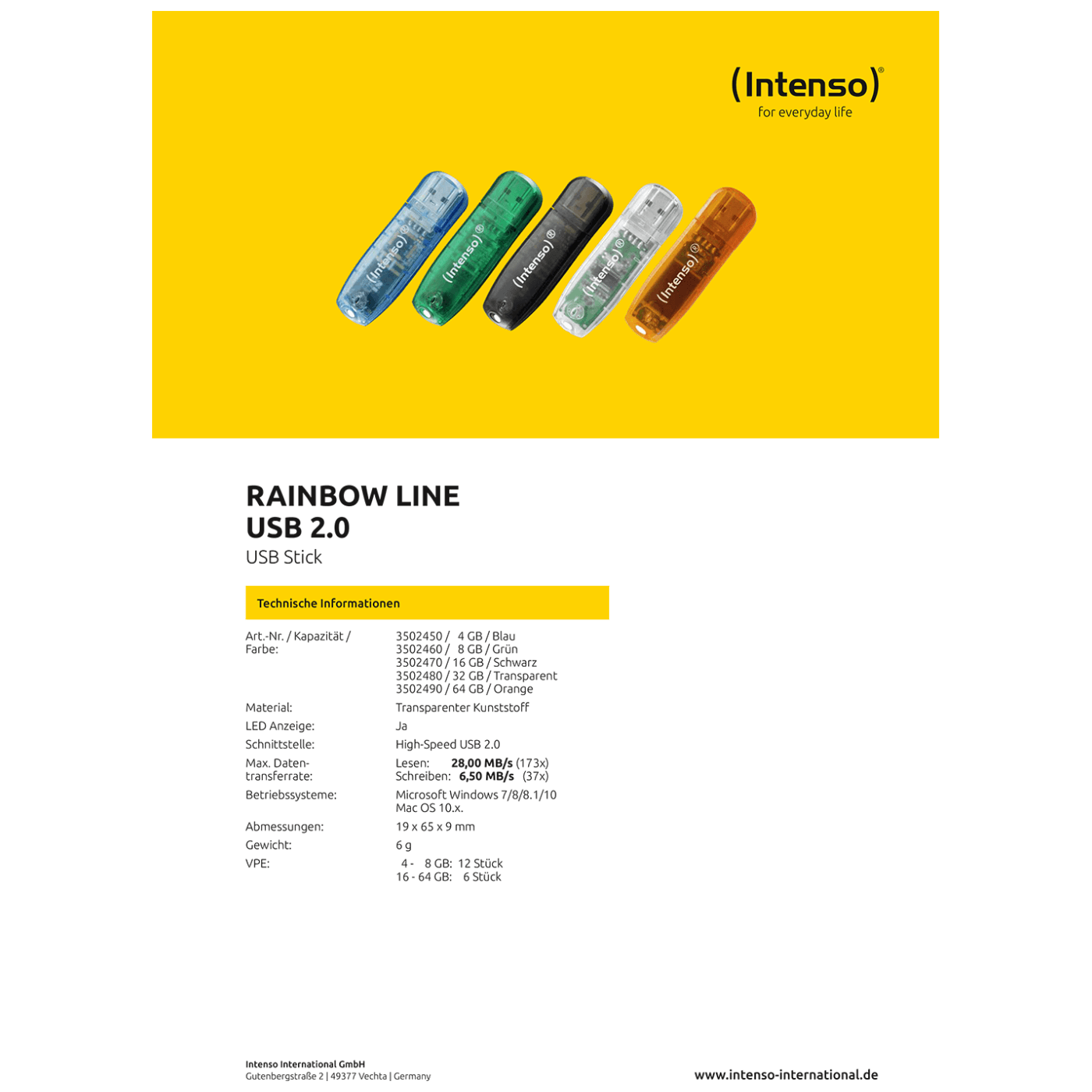 (Intenso) USB ključ 64GB Hi-Speed USB 2.0, Rainbow Line, ORANGE - USB2.0-64GB/Rainbow