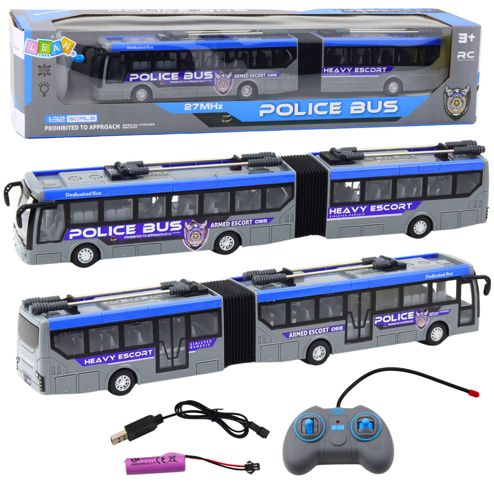 Zglobni policijski autobus na dalljinsko upravljanje 1:32 - sivo/plavi