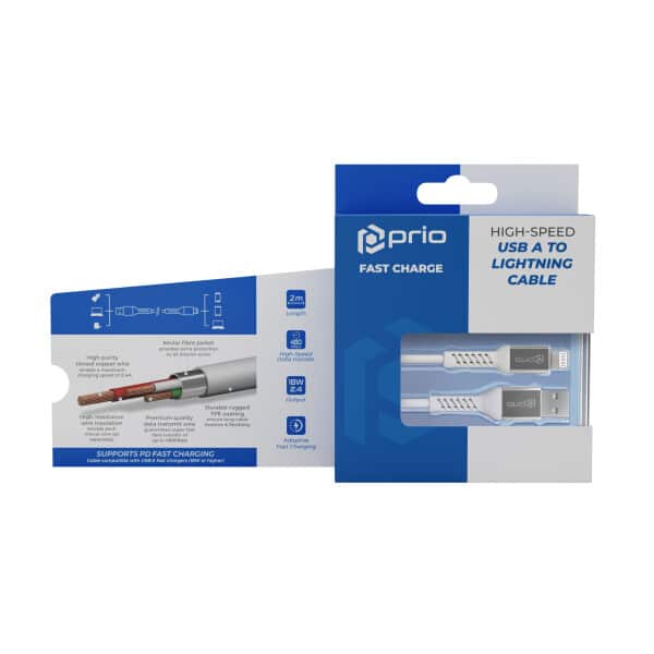 PRIO Charge & Sync USB A na Lightning kabel MFi certificiran 120 cm bijele boje