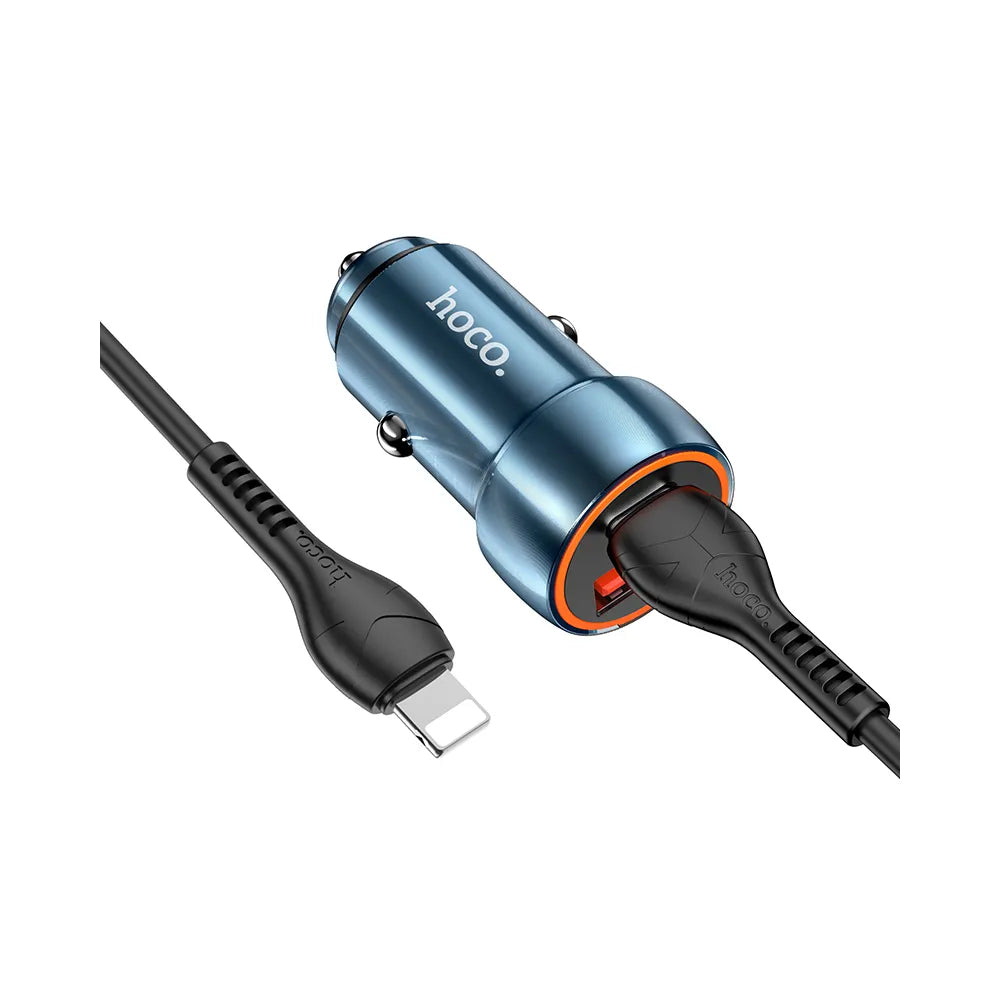 HOCO avtopolnilec Type C + USB QC3.0 Power Delivery 20W s kablom za iPhone Lightning 8-pin Z46A safirno modra