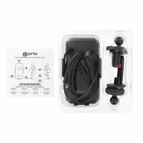 Prio Fast Charge brezžični avto polnilec 15W (USB C) črn