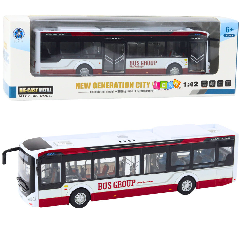 Metalni gradski autobus za igru Bus GROUP 1:42 - bijelo/crveni